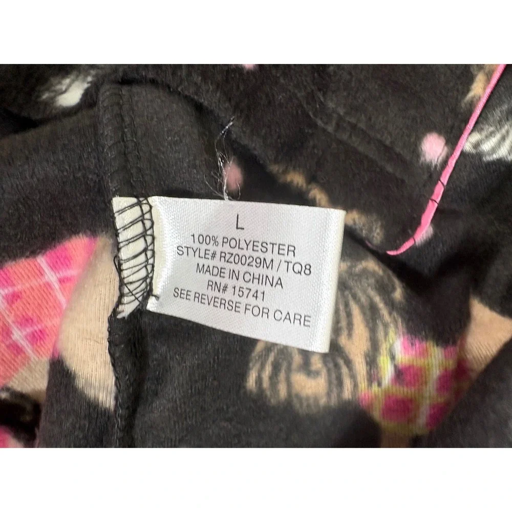 NEW Karen Neuburger Black & Pink Puppy Dog Long Sleeve Pajama Shirt Size Large